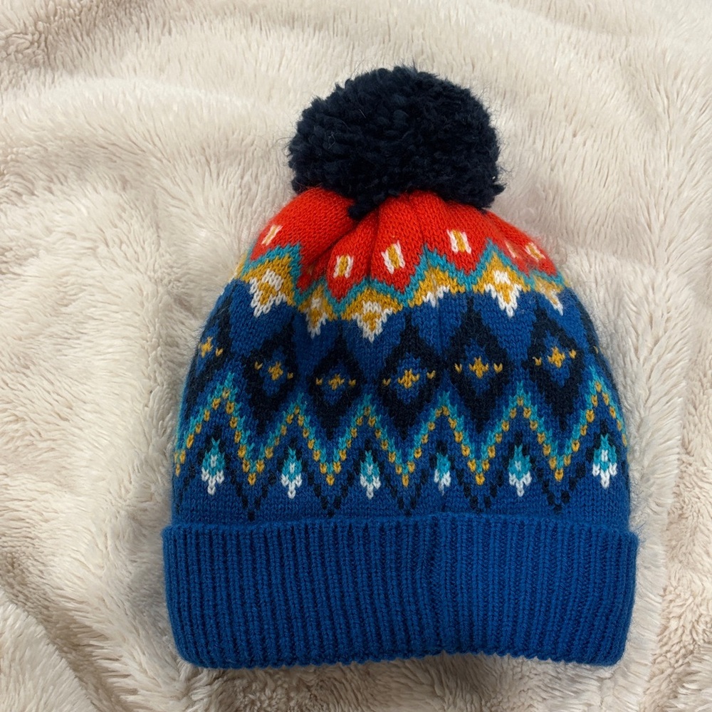Old Navy Youth Size Small Fair Isle Knit Beanie Pom Hat Like New
